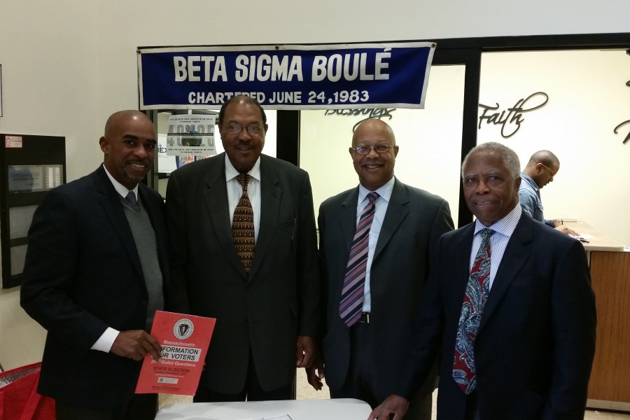 Archons Michael Weekes, Jesse Lanier, Frank Robinson, and Bill Harris conduct voter registration drive at St. John’s Congregational Church